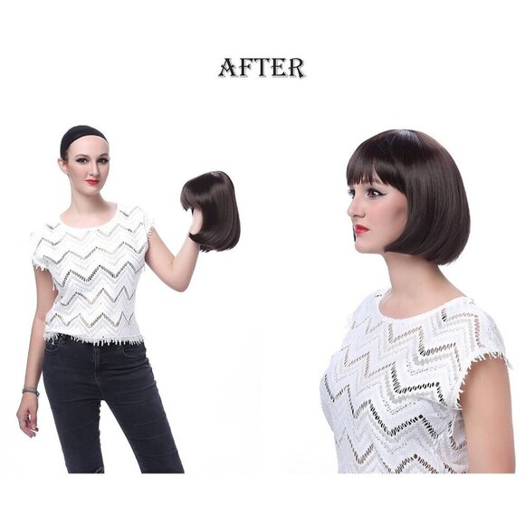 ? Women Purple Short Straight Hair Flapper Quality Cosplay Costume Bob Wig